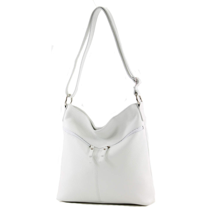 modamoda de - T196 - ital Umhängetasche Schultertasche aus Leder Weiss, Weiss