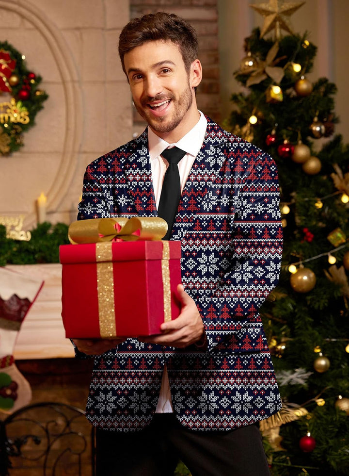BesserBay Herren Weihnachtsblazer Bedruckte Langarm Anzugjacke Xmas Kostüm Blazer Slim Fit Blazer Fr
