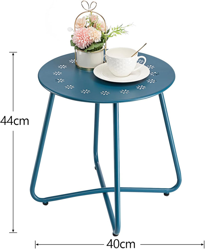 danpinera Outdoor Beistelltische mit Blumenausschnitten, Wetterfester Stahl Patio Beistelltisch, Kle