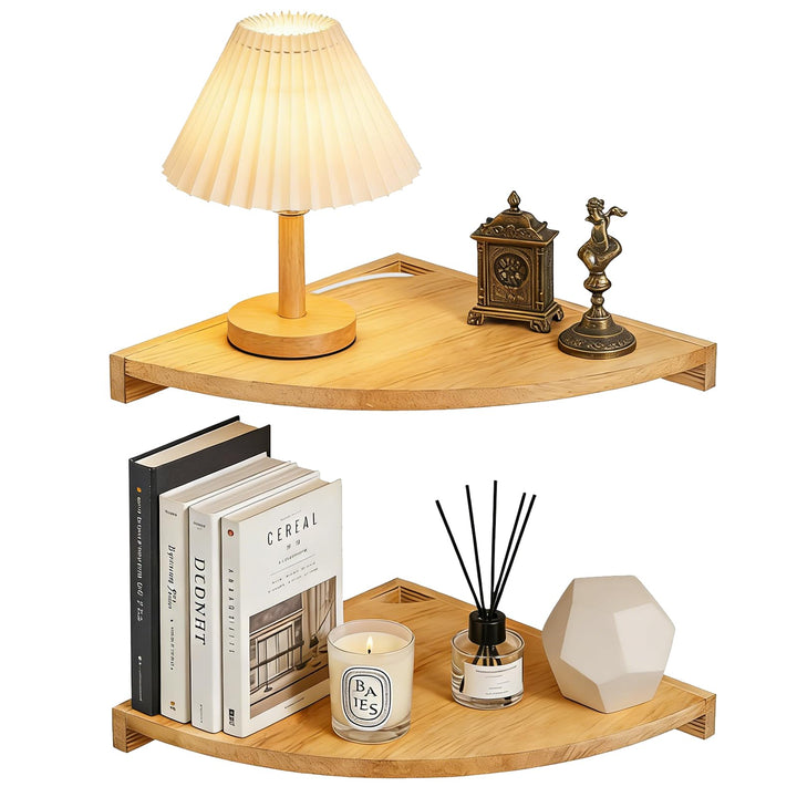 BYZESTY Eckregal Hängend 2er Set, 27,5 cm Eckregal Holz, Wandregal Eiche Massiv, Wandregal Holz für
