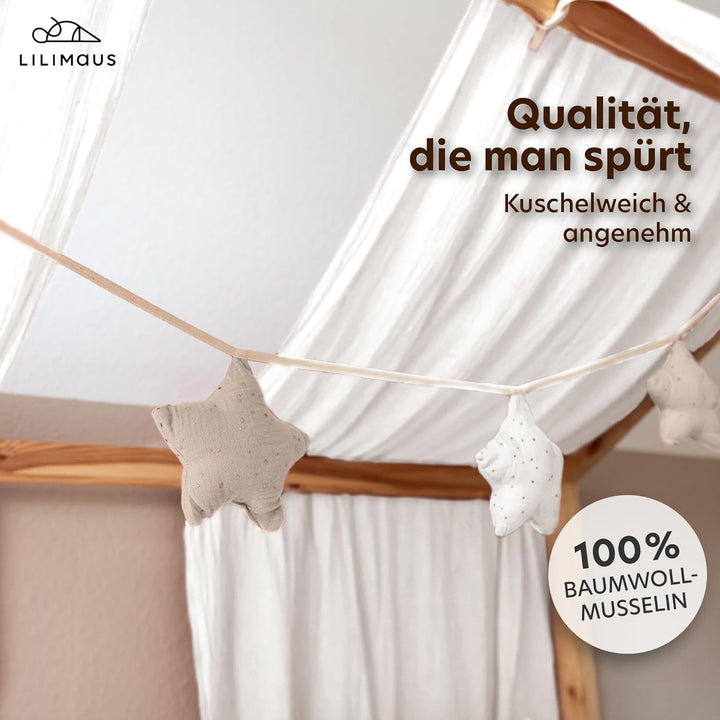 LILIMAUS Sternen Wimpelkette Stoff mit Goldapplikation in 12 Farben - Wimpelkette Kinderzimmer 100%