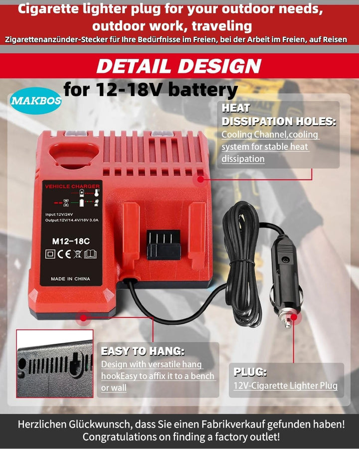 AutoLadegerät Ersatz für Milwaukee M18 M12 Batterieladegerät,18v12Vrapid Batterien LaDer,Tragbares M