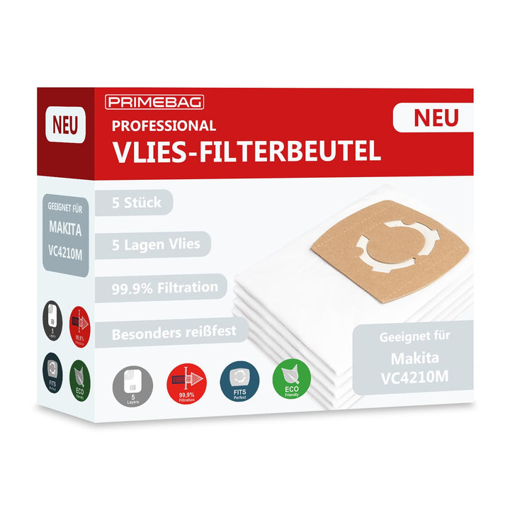 5 Staubsaugerbeutel kompatibel für Makita VC4210M Ersatz für W107418353 - Besonders reissfest, 5-Lag