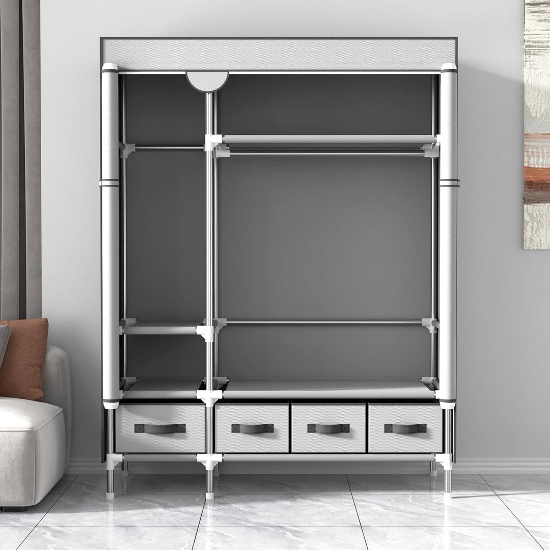 Kleiderschrank,Stoffschrank,Stoffschrank mit Schubladen 130x45x175 Grayish-white, 130x45x175 Grayish
