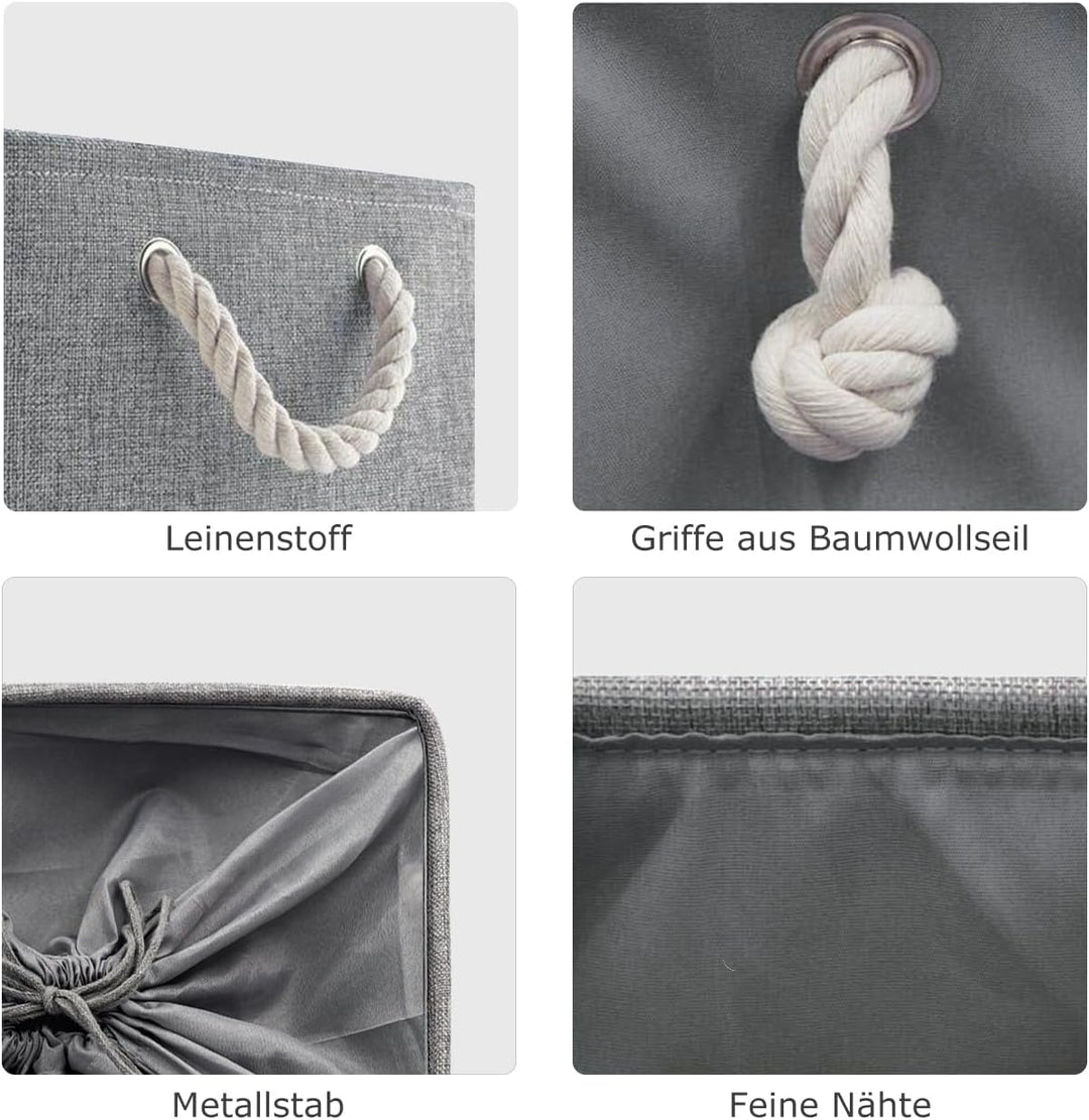 Mangata Zusammenklappbare, verdickte Aufbewahrungsbox aus Leinen mit Seilgriffen (Grau, Jumbo) Grau