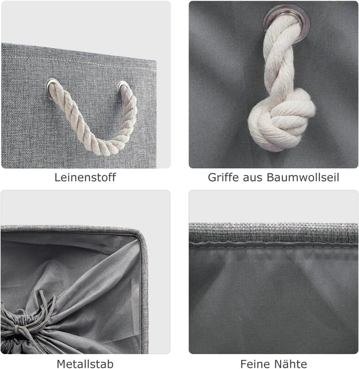 Mangata Zusammenklappbare, verdickte Aufbewahrungsbox aus Leinen mit Seilgriffen (Grau, Jumbo) Grau
