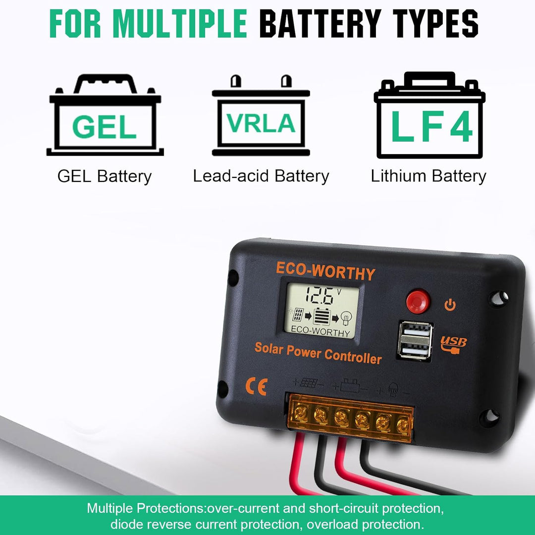 ECO-WORTHY 120W Solarpanel Kit: 120W12V Monokristallinem Solarmodul + 30 A Solarladeregler + 5m Sola