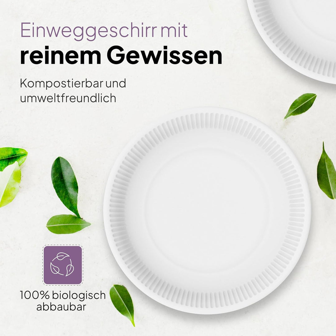Inoverse 100 Stück Pappteller Weiss – Rund 26 cm – Umweltfreundliche Einweg Teller aus Pappe, Partyg