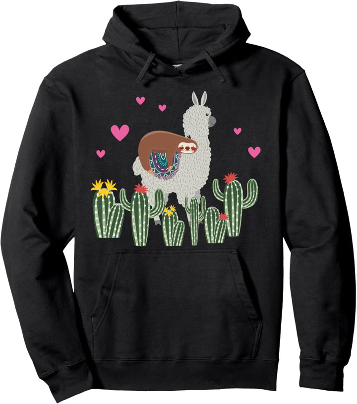 Cute Sloth Riding Llama Funny Animal Sloth Squad Zoo Keeper Pullover Hoodie