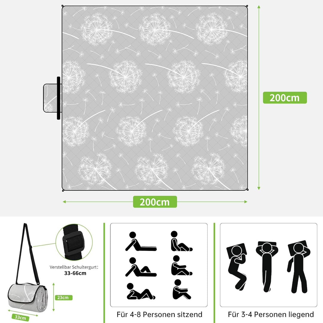 HAUSPROFI Picknickdecke, Wasserdicht XXL Stranddecke, Strandmatte, Picnic Blanket, Campingdecke mit