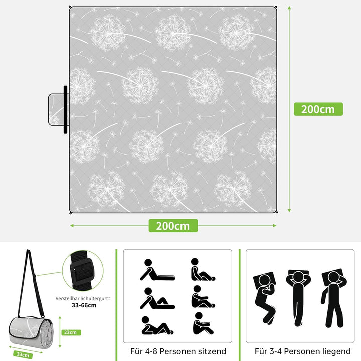 HAUSPROFI Picknickdecke, Wasserdicht XXL Stranddecke, Strandmatte, Picnic Blanket, Campingdecke mit
