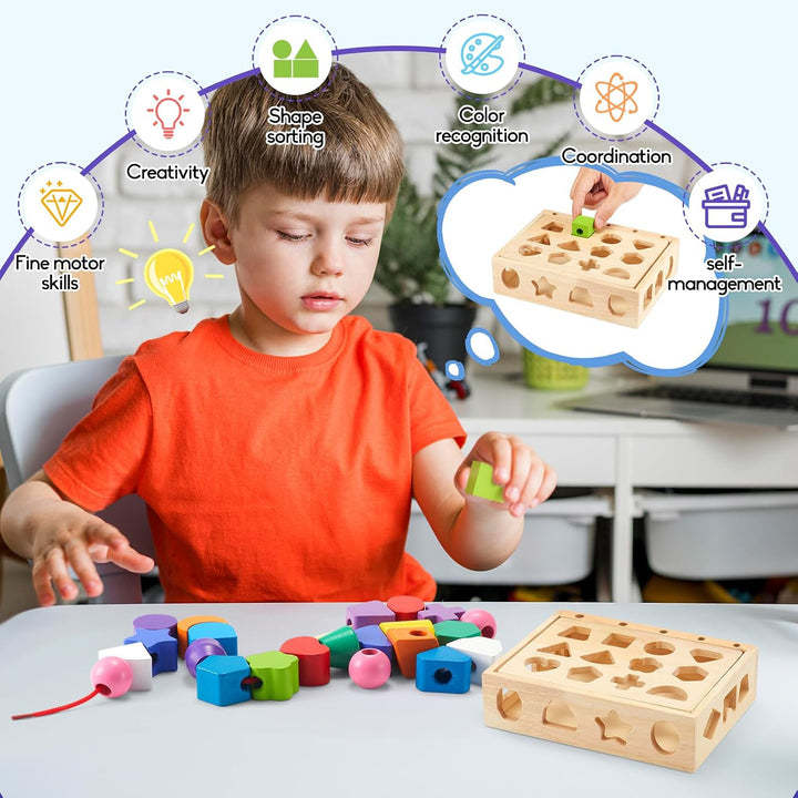 Montessori Spielzeug ab 3 4 5 Jahre Motorikspielzeug Fädelspiel Bausteine Sortierspiel für Kinder, H