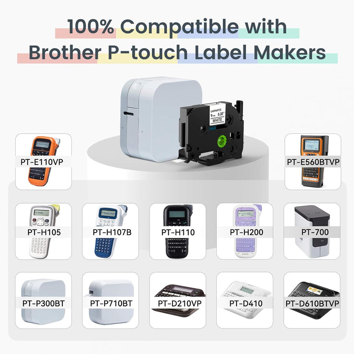 Markurlife Kompatibel mit Brother P-Touch 9 mm TZ-221 TZ-121 TZ-421 TZ-521 TZ-621 TZ-721 für Brother