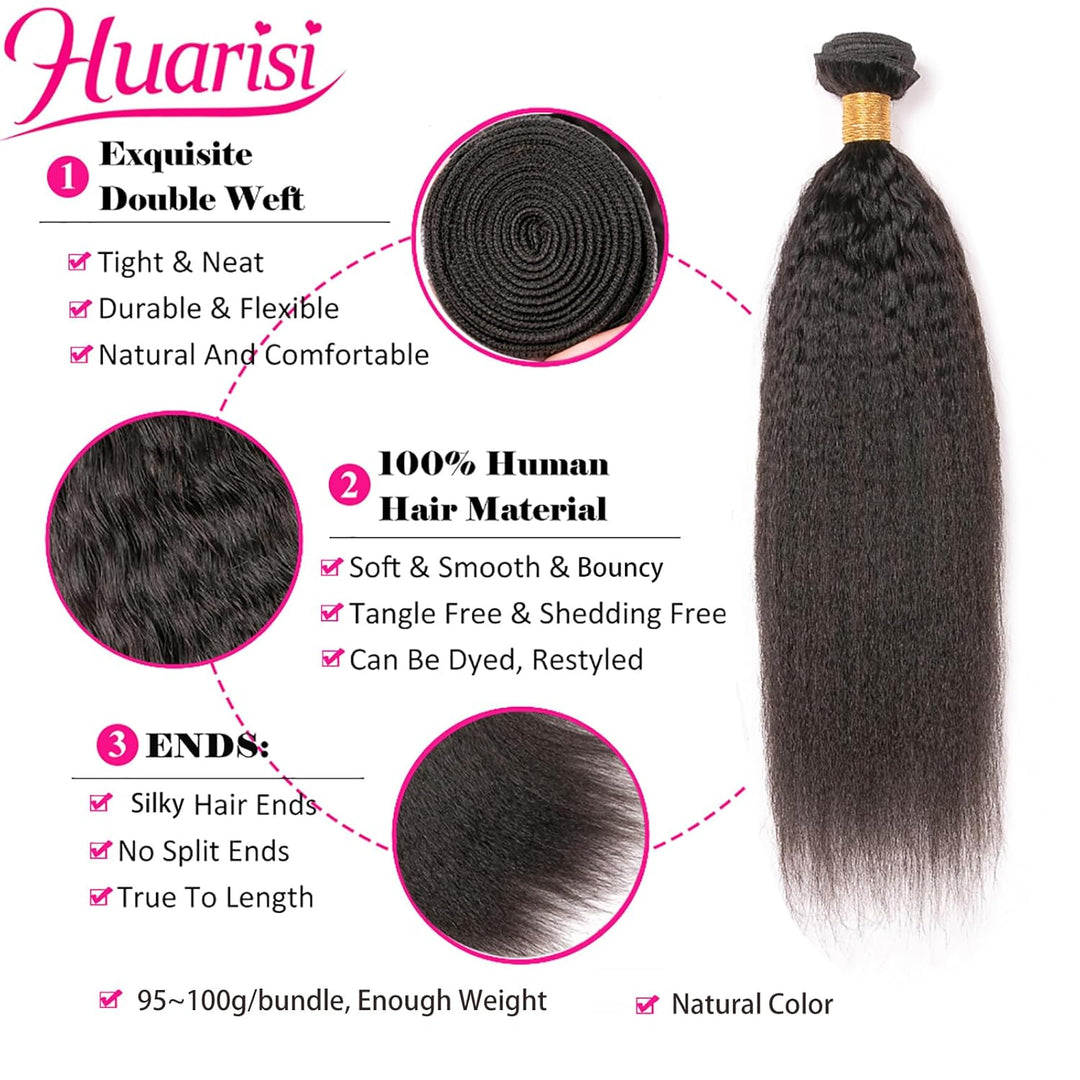 Huarisi Yaki Kinky Straight Human Hair 3 Bundles 18 20 22 Inches Brazilian Yaki Hair Bundles Weaves