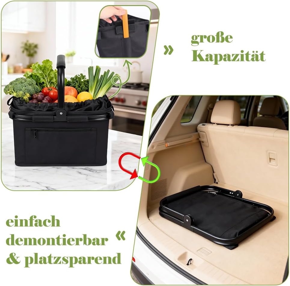 HRX Package 35L Einkaufskorb Faltbar mit Kordelzug und Gepolsterten Griffen,Grosser Faltbarer Korb,