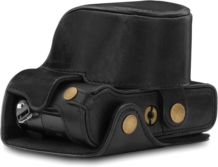 MegaGear MG1565 Panasonic Lumix DC-LX100 II Ever Ready Echtleder Kamera-Case mit Trageriemen - Schwa