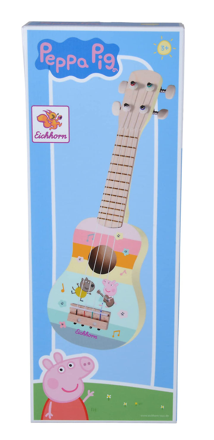 Eichhorn - Peppa Pig Holz Ukulele 43cm lang, fördert die auditive Wahrnehmung, 4 Nylonsaiten, stimmb