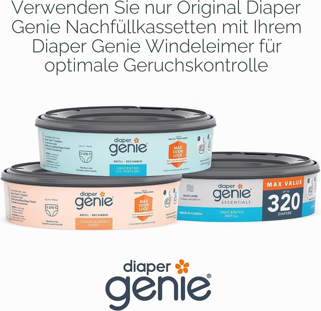 Diaper Genie Essentials Runde Nachfüllpackung, 4er-Pack, für bis zu 1280 Windeln für Neugeborene, mi