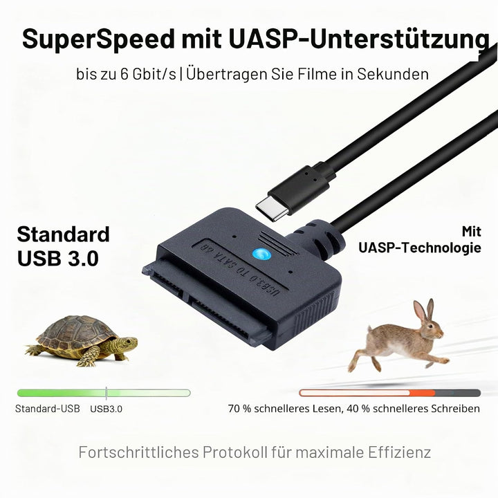 USB SATA Adapter mit 30-W Netzteil, 2-in-1 Type C/USB 3.0 auf SATA Festplatten Adapter 5Gbps unterst