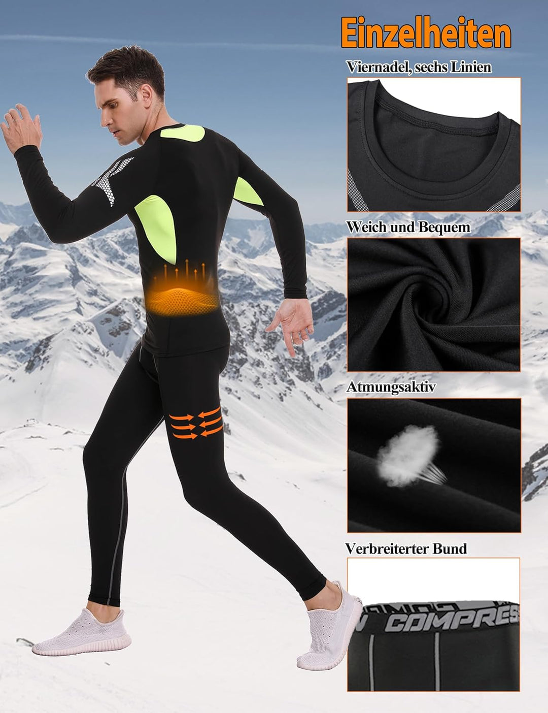 Thermounterwäsche Herren Winter Thermo Unterwäsche Set Fussball Funktionsunterwäsche Innenfleece Ski