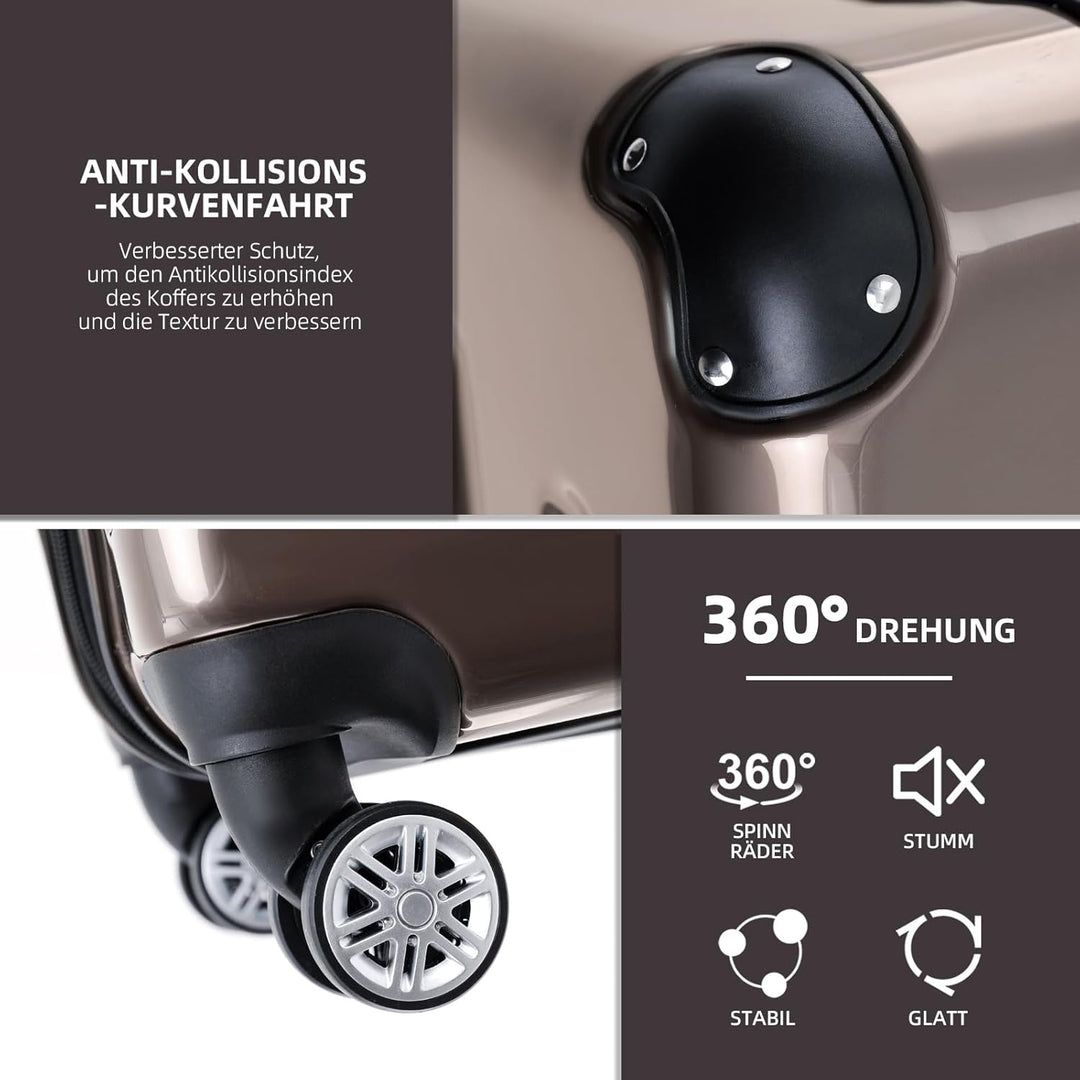 BEIBYE Hartschalen Koffer Trolley Rollkoffer Reisekoffer 4 Zwillingsrollen Polycabonat (Coffee, Koff