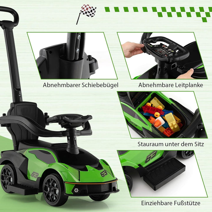 COSTWAY Rutschauto Lamborghini, Rutschfahrzeug mit Schiebstange & Stauraum, Schiebeauto mit Lenkrad