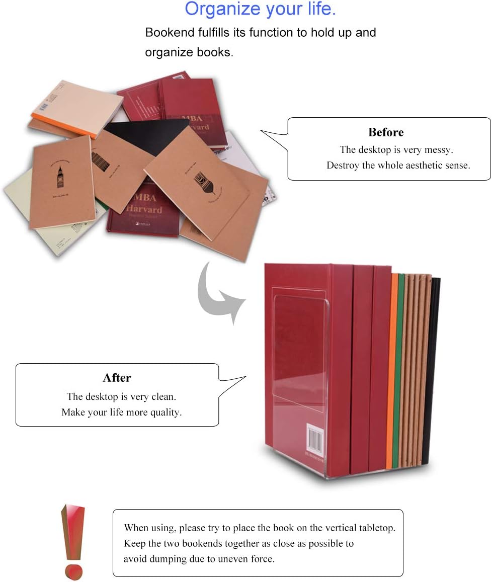 Buchstütze, MerryNine Acryl Transparente Buchstützen mit Rutschfester Auflage für Bücherregal Büro S