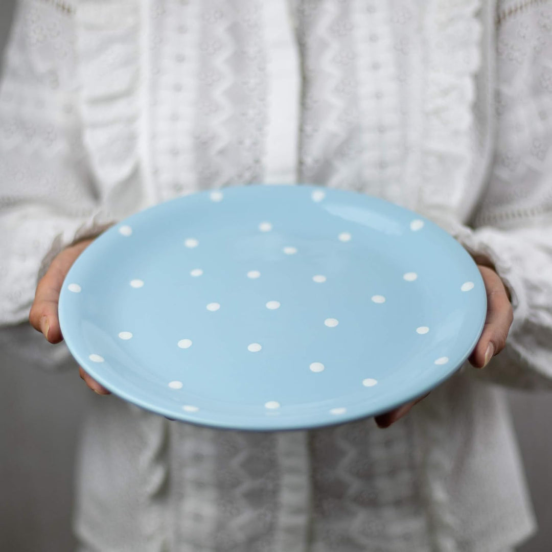 City to Cottage - Keramik Teller 25.5 cm | Hellblau und Weiss | Polka Dots | Handgemacht | Grosser S