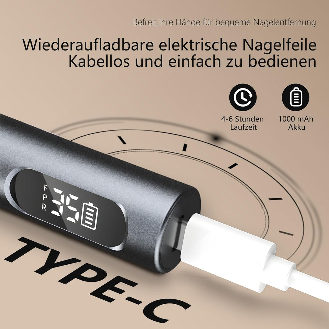 Elektrische Nagelfräser 35000 U/min mit LCD und 12 Aufsätzen | Elektrische Nagelfräser kabellos mit