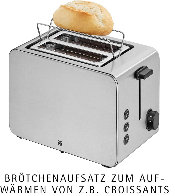 WMF Stelio Toaster 2 Scheiben Edelstahl, Doppelschlitz Toaster mit Brötchenaufsatz, Bagel-Funktion,