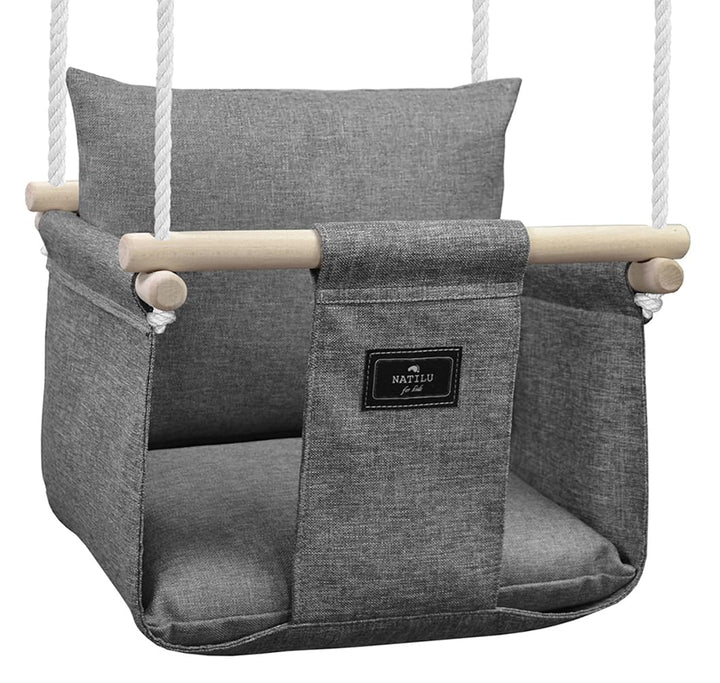 NATILU® Babyschaukel Set mit Sicherheitsgurt Haken Ringe Silver | Schaukel Baby Indoor Outdoor | Kin
