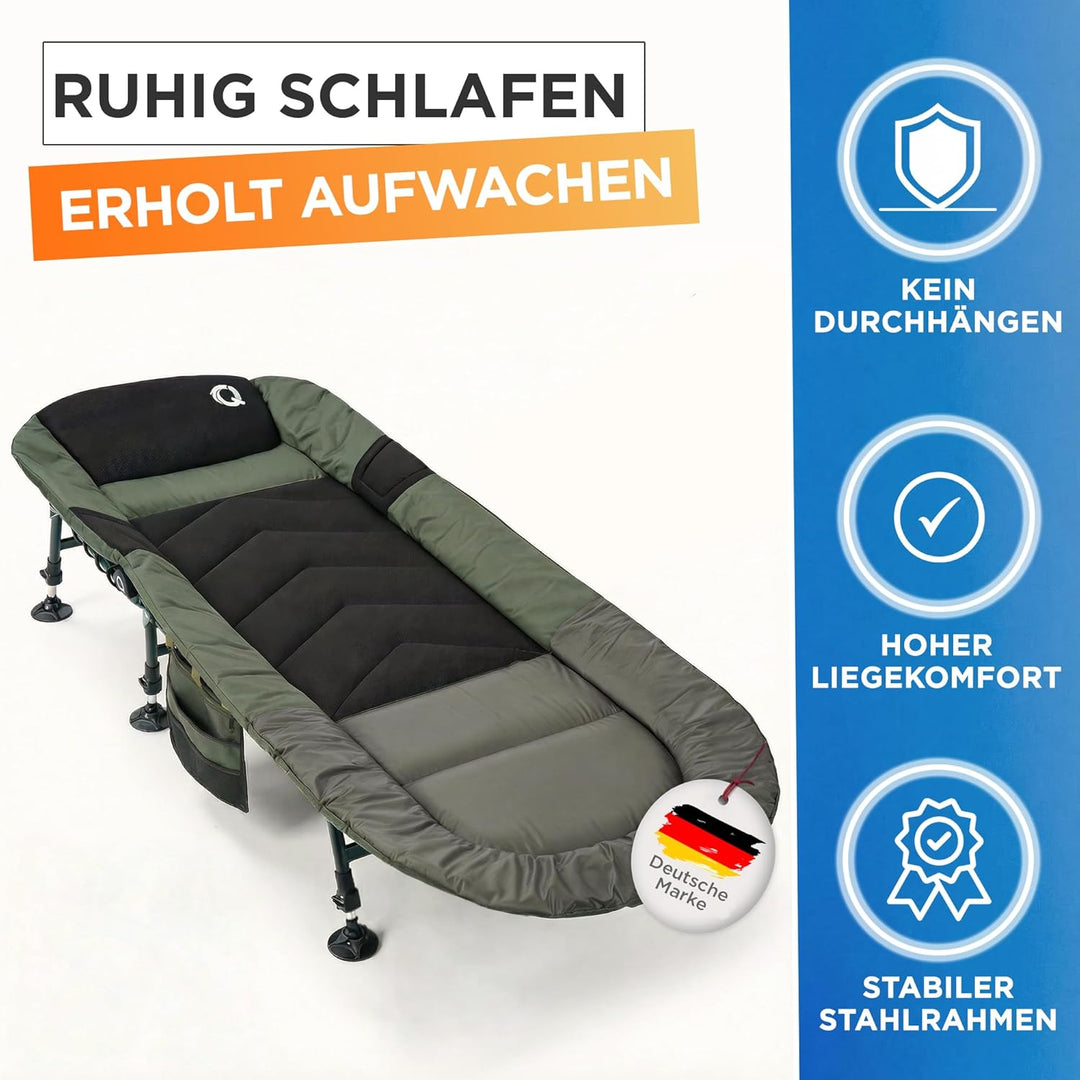 Q-Tac Karpfenliege [Stabil, Bequem & Leicht zu Reinigen] - Angelliege mit extragrossen Schlammfüssen