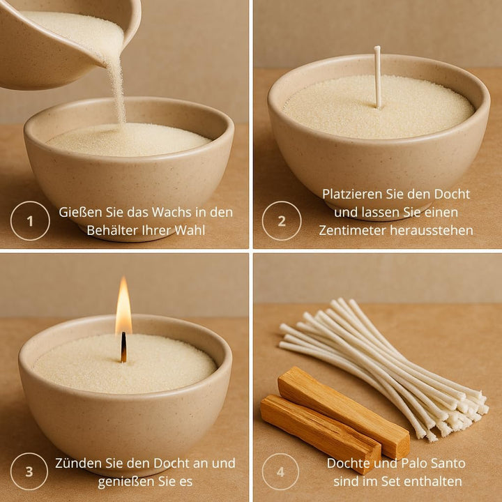 TerraRita Kerzensand mit Docht 500g. Kerzen sand perlenkerzen Pearled candle powder wax set Wachsper