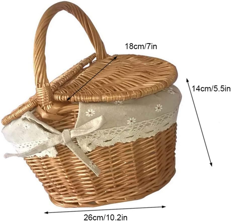 Picknickkorb Wicker gewebter Speicherkorb mit Deckel 26x18x14cm Ovaler Randalität Picknickkorb mit G