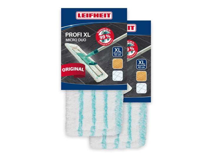 Leifheit 2er Set Wischbezug Profi XL micro duo, für alle Bodenarten, Bodenwischer Ersatzbezug für id
