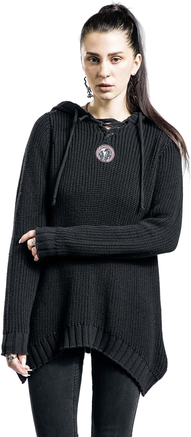Black Premium by EMP Damen Strickpullover mit Kapuze und Schnürung