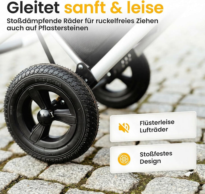 Einkaufstrolley klappbar mit Lufträdern 45 kg – Einkaufswagen faltbar wasserabweisend mit Kühlfach –