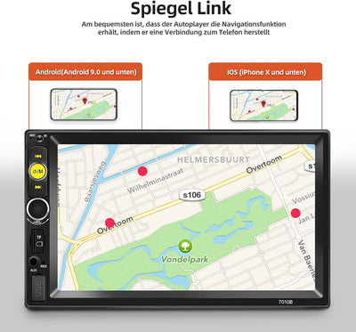 NHOPEEW 7 Zoll Autoradio mit Mirror Link 2 Din MP5 Player Bluetooth Lautsprecher AUX USB FM TF Karte