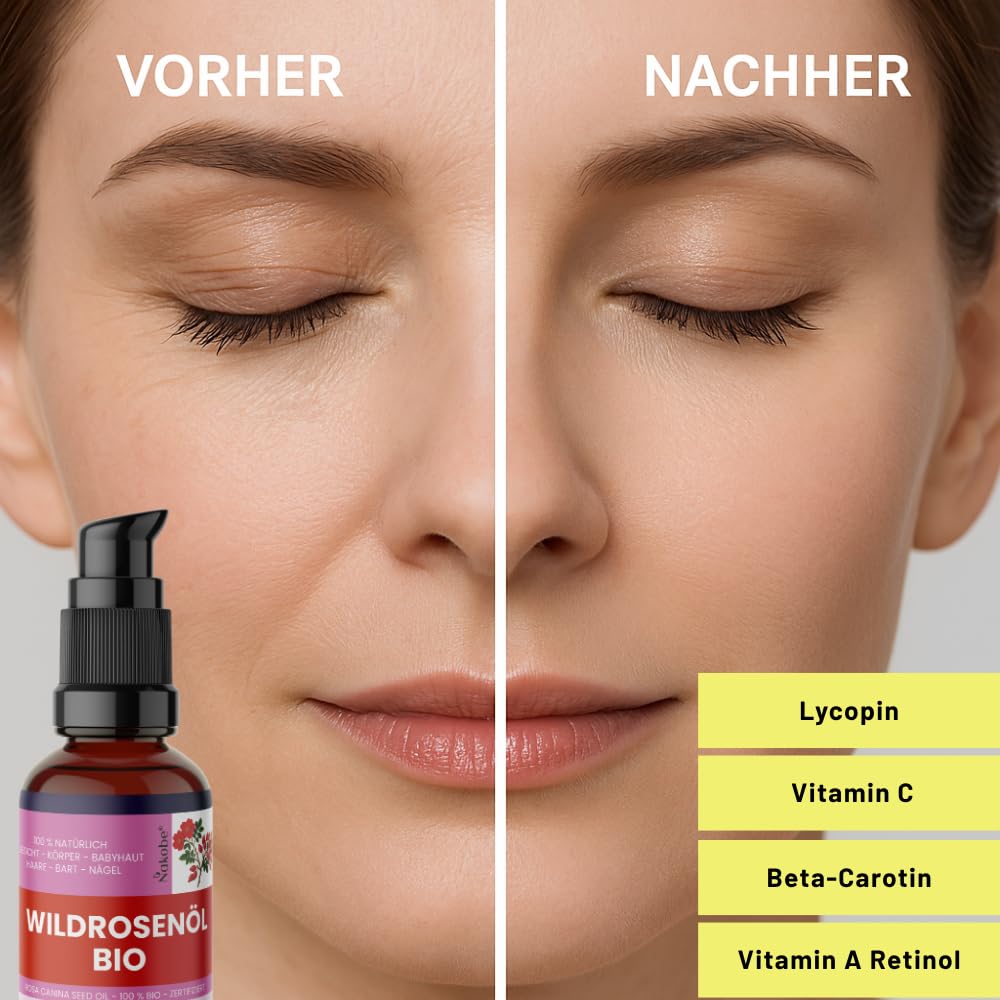 Wildrosenöl Bio 100ml – Kaltgepresst &amp; 100% naturrein – Rosa Canina – Pflegeöl in lichtgeschützter B