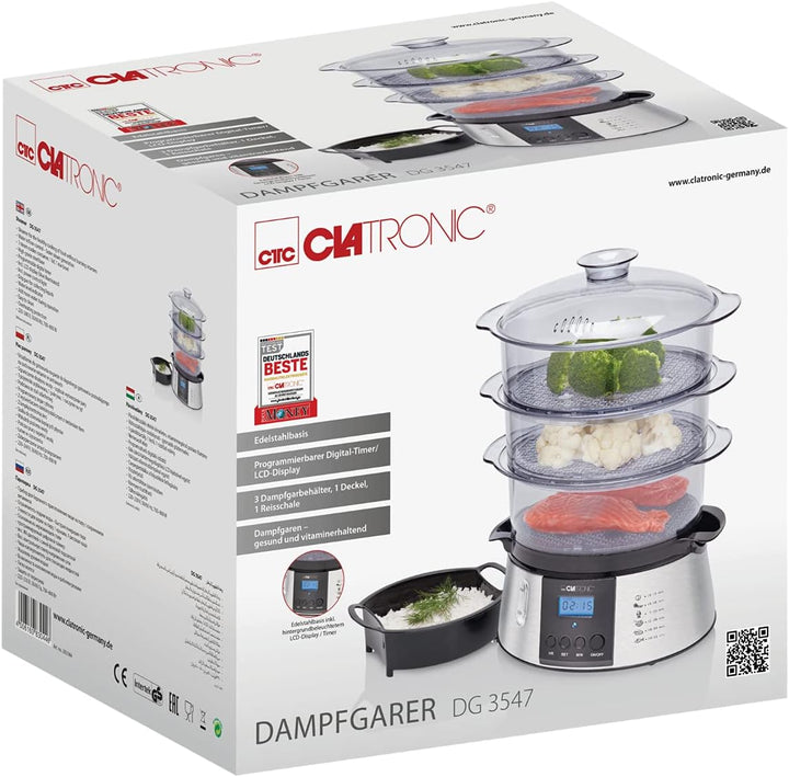 Clatronic DG 3547 elektrischer Dampfgarer, Steam Cooker, Reiskocher, Dampfgarer mit 3 Dampfgarbehält