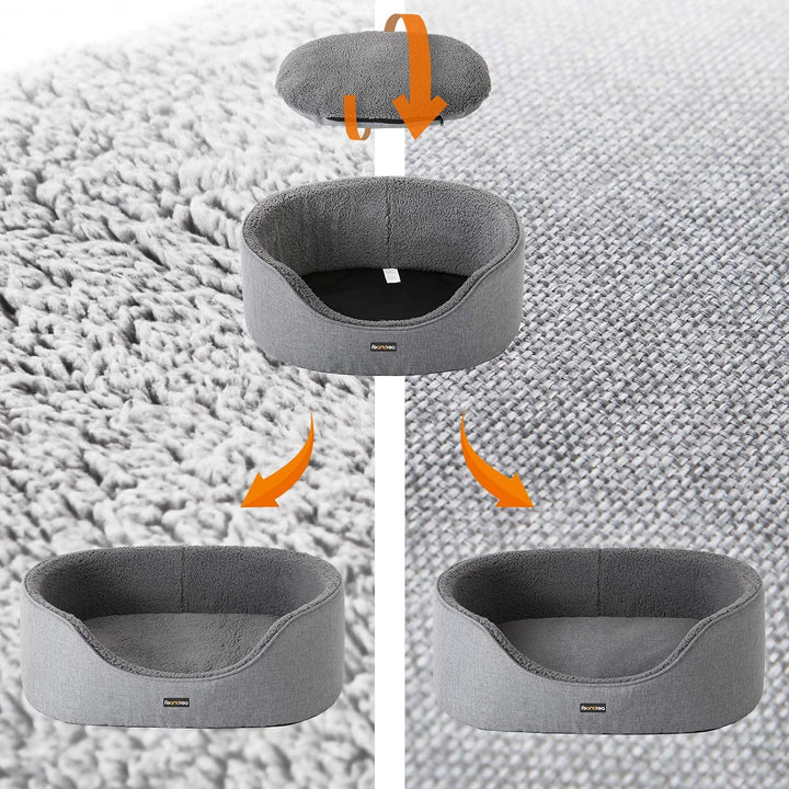 Feandrea Hundebett, Hundekorb, Wendekissen, 83 x 63 x 27 cm, grau PGW32GG Grau L 83 x B 63 x H 27 cm