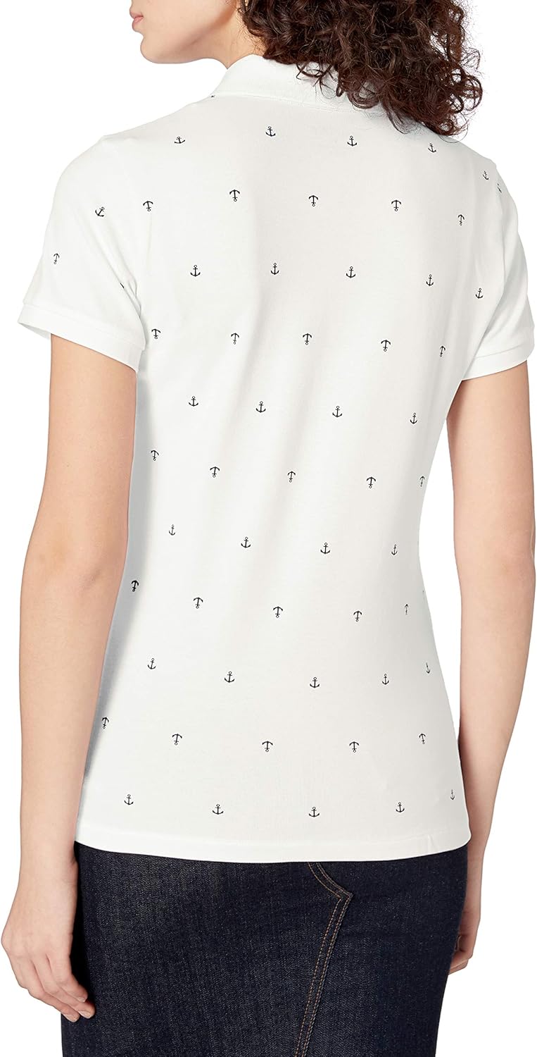 Nautica Damen Anchor Short Sleeve Breathable Stretch Cotton Polo Shirt Poloshirt XS Bright White, XS