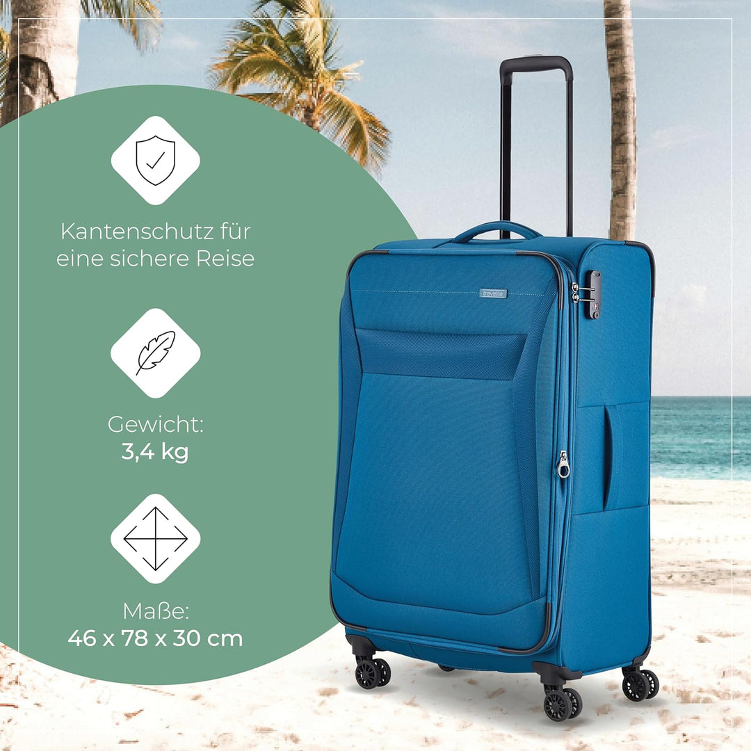 travelite 4-Rad Koffer Grösse L Weichschale, Gepäck Serie CHIOS mit Dehnfalte + Kantenschutz, Trolle