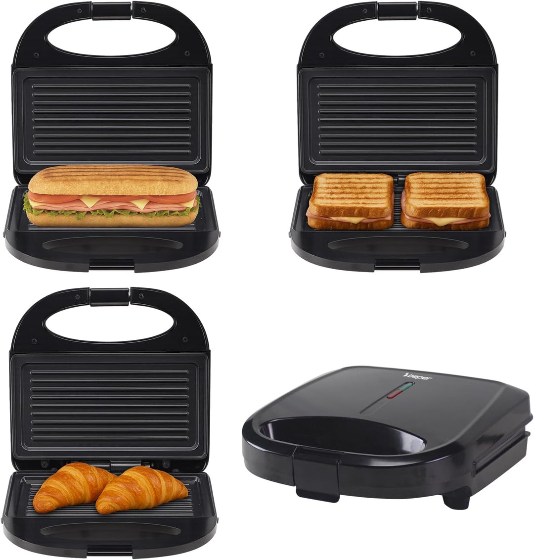 BEPER P101TOS011 750-W-Elektrotoaster mit Antihaftbeschichtung 21 x 11,5 cm, Toast- und Sandwichplat