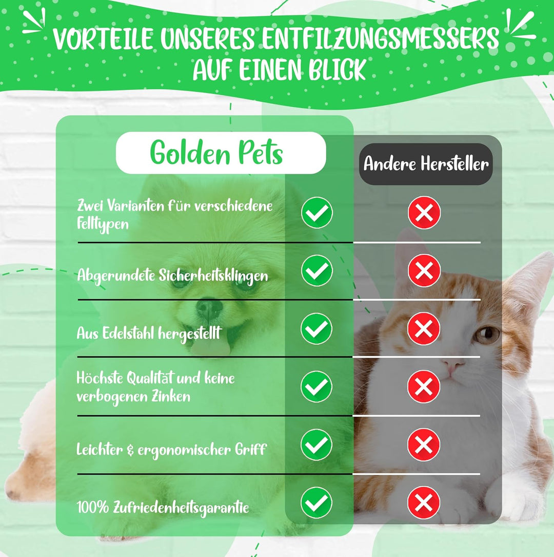 Golden Pets Profi Entfilzungsmesser 2.0 - Für Hunde &amp; Katzen, gegen Knoten | Für kurzes bis langes F