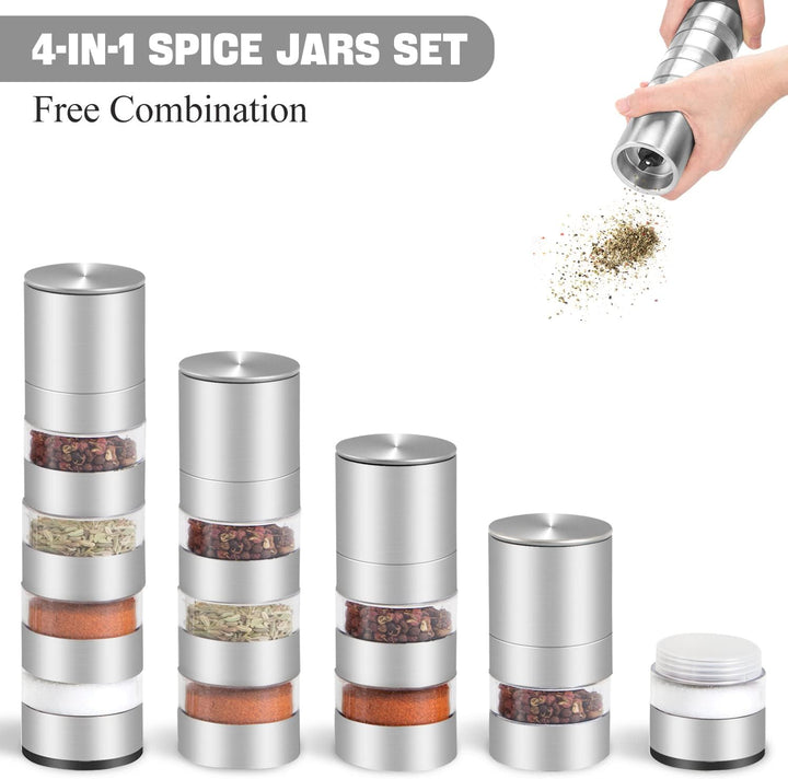 Mini Gewürzgläser Set mit Deckel, DASKING 4-in-1 Camping Gewürze Organizer mit Gewürzmühle, Manuelle