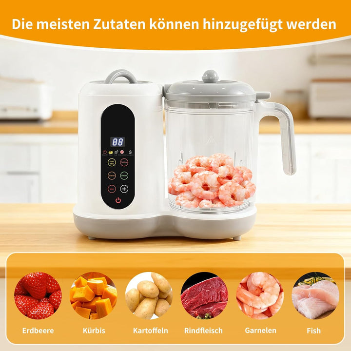 Babynahrungszubereiter, 400ML Baby Food Maker, Babybrei Zubereiter, Dampfgarer Mixen, mit voreingest