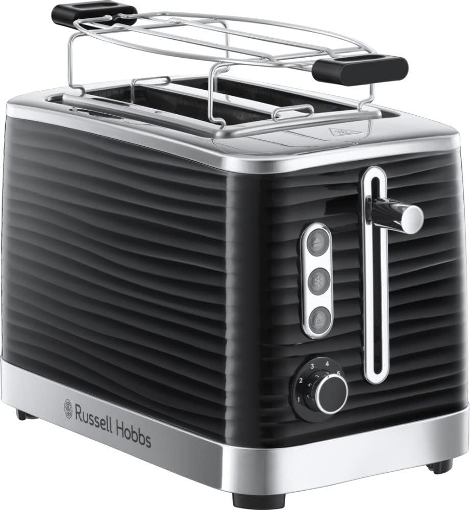 Russell Hobbs Toaster [für 2 Scheiben] Inspire Schwarz mit hochwertiger Hochglanz-Struktur (extra br