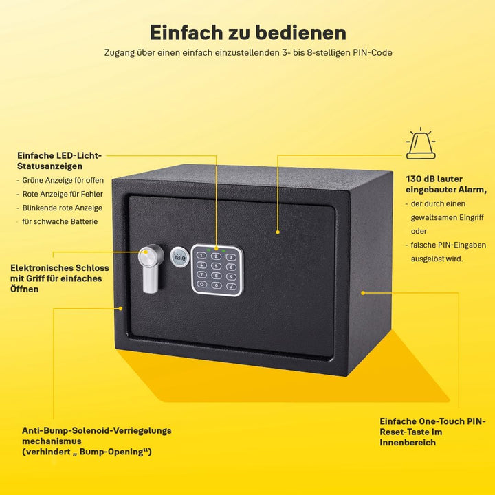 Yale Elektronischer Tresor mit Alarm - YEC/250/DB2 - Medium - Schwarz - Standardsicherheit Neuer Sti