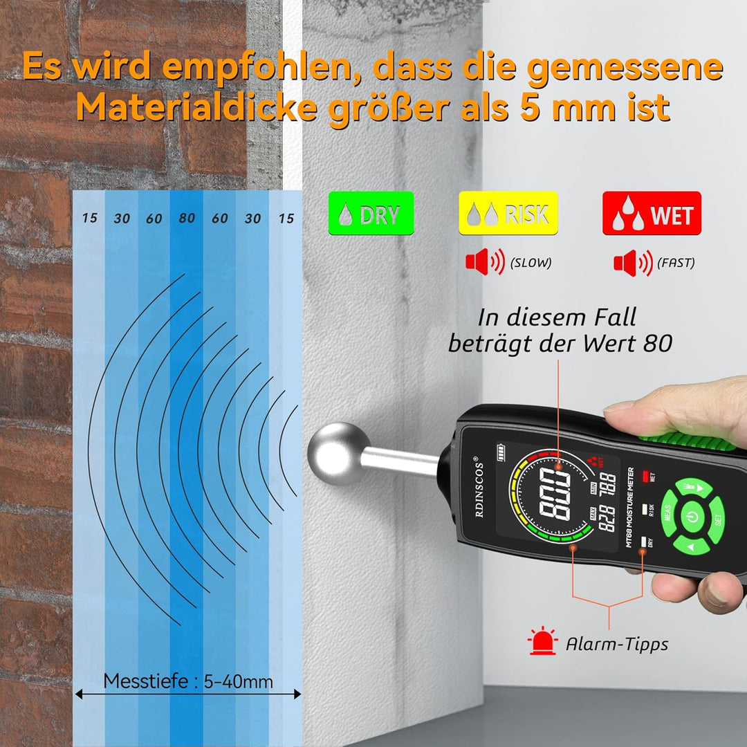 Feuchtigkeitsmessgerät Wand RDINSCOS Feuchtemessgerät Mauerwerk Feuchtigkeitsmesser Wand für Wände H